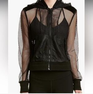 Sam Edelman Women’s Sporty Mesh Zip Bomber Jacket, detachable mesh hood, Size L